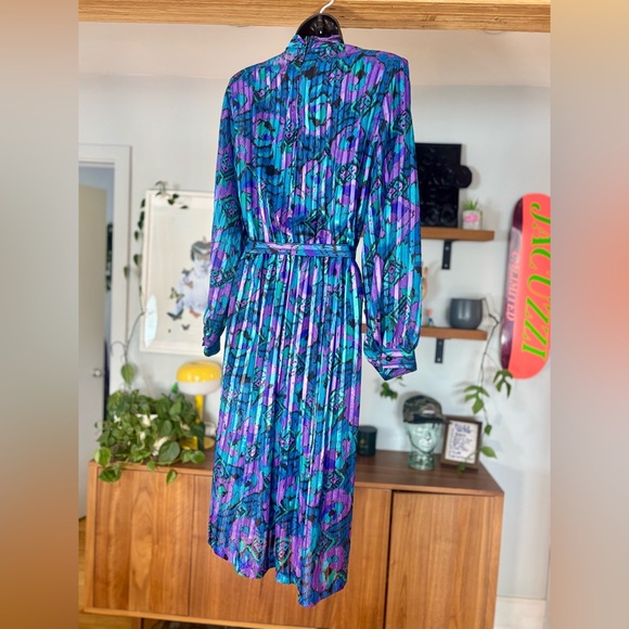 Vintage 80s–90s Pleated Midi Dress | D’Allaird’s | Size 12 | 28–36" Waist - Picture 10 of 12